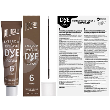 BRONSUN Крем-краска для бровей и ресниц, #6 коричневая 15 мл, фото 5