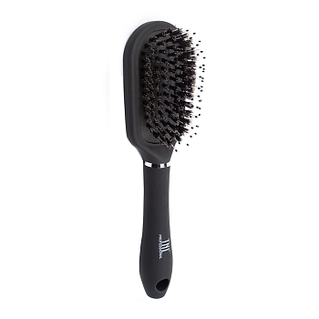 Щетка массажная для волос TNL овальная, нейлоновые штифты и щетина, черная 75 мм