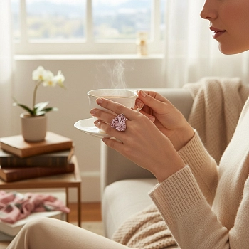 IWOU PROFESSIONAL Кольцо Кристальное сердце розовое в серебре, фото 5