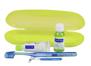DENTAID Набор ортодонтический в пенале (зубная паста 15 мл, ополаскиватель 30 мл, зубная щетка, ершик межзубный 1шт) Ortho Kit, фото 2