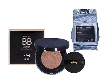 KIMS Средство тональное BB-кушон SPF50+/PA+++, #25, темно-бежевый / Moisture BB Cushion 2 х 15 гр, фото 3