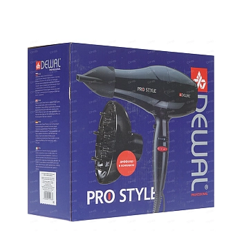 DEWAL PROFESSIONAL Фен Pro Style черный, 2 насадки, диффузор, 2000 Вт, фото 5