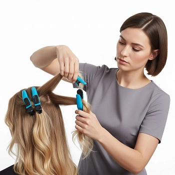 IWOU PROFESSIONAL Зажимы профессиональные для волос (крокодилы), голубые 115мм 10шт/уп, фото 3