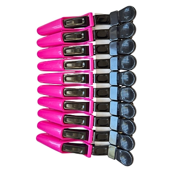 IWOU PROFESSIONAL Зажимы профессиональные для волос (крокодилы), розовые 115мм 10шт/уп, фото 2