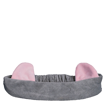 Повязка на голову ушки, серая с розовым