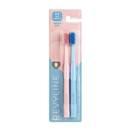 REVYLINE Набор зубных щёток, розовая+голубая / SM6000 DUO Pink + Blue 2 шт - 1