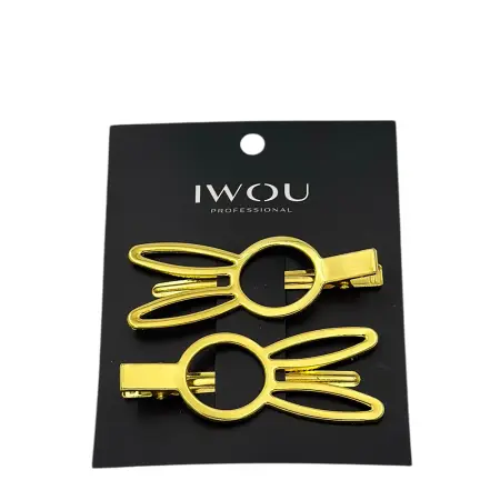 IWOU PROFESSIONAL Зажим для волос Зайчик металл золото 2шт - 1