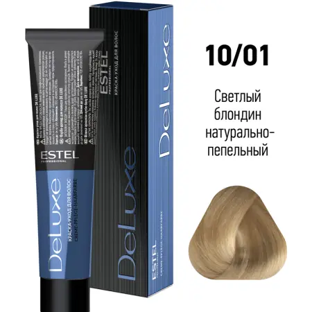ESTEL PROFESSIONAL 10/01 краска для волос, светлый блондин натурально-пепельный / DE LUXE 60 мл - 2