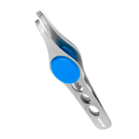 SILVER STAR Пинцет косой с отверстиями, силиконовая вставка / CLASSIC - 1