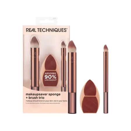 REAL TECHNIQUES Набор кистей и спонж для макияжа / Real Techniques Makeupsaver Sponge + Brush Trio - 3