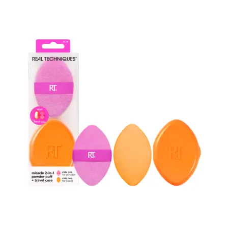 REAL TECHNIQUES Пуховка двусторонняя для пудры c футляром / Real Techniques Miracle 2-in-1 Powder Puff + Travel Case - 2
