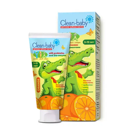 CLEAN-BABY Паста зубная детская со фтором от 3 до 12 лет со вкусом апельсина / Clean-baby Orange 50 мл - 2