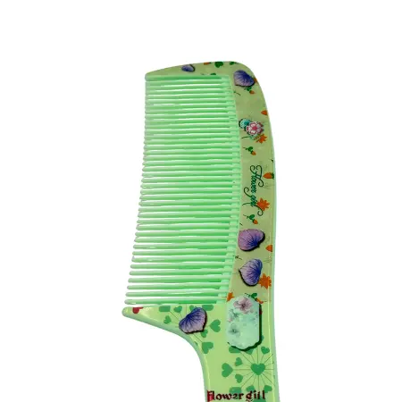 IWOU PROFESSIONAL Расческа с ручкой зеленая Flower girl 21см - 2
