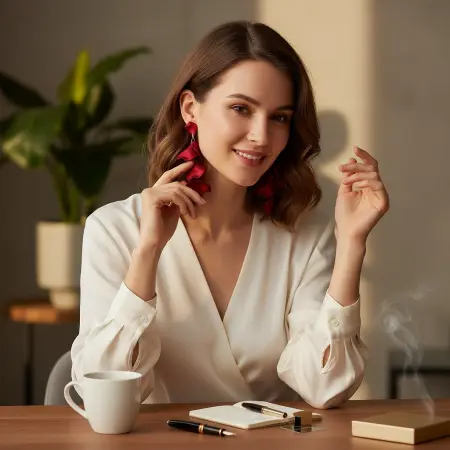 IWOU PROFESSIONAL Серьги Танцующие лепестки красные - 2