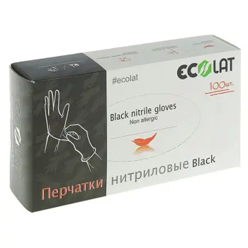 Перчатки нитриловые, черные, размер XL / Black EcoLat 100 шт