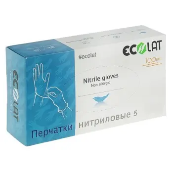 Перчатки нитриловые, голубые, размер XL / 5 EcoLat 100 шт