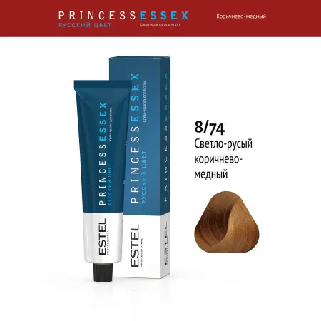 ESTEL PROFESSIONAL 8/74 краска для волос, светло-русый коричнево-медный (карамель) / ESSEX Princess 60 мл - 2