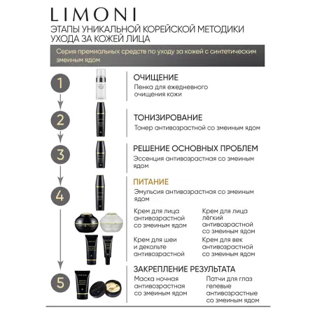 LIMONI Крем антивозрастной со змеиным ядом для шеи и декольте / Premium Syn-Ake Anti-Wrinkle Neck & Decolte Cream 75 мл - 4