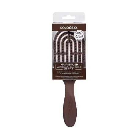 SOLOMEYA Расческа массажная для волос с натуральной щетиной, коричневая / Hair Brush with natural boar bristle Brown - 5