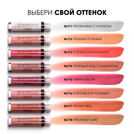 NINELLE Блеск ультрасияющий для губ, №718 кремовый кофе / TANGO 3 гр - 4