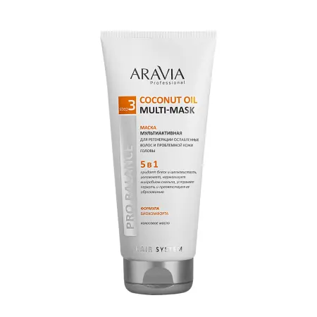 ARAVIA Professional Маска мультиактивная 5 в 1 для регенерации ослабленных волос и проблемной кожи головы / Coconut Oil Multi-Mask 200 мл - 1
