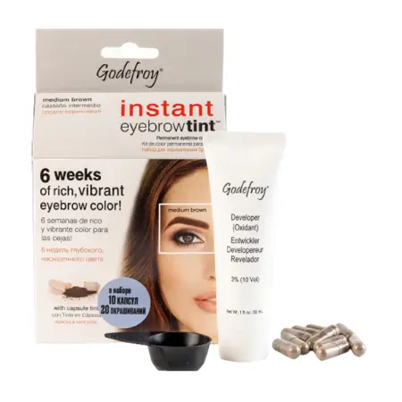 GODEFROY Краска-тинт профессиональная в капсулах для бровей, коричневый / Eyebrow Tint Medium Brown 10 капсул - 2