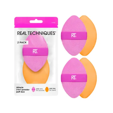 REAL TECHNIQUES Набор двусторонних пуховок для пудры, 2 шт / Real Techniques Miracle 2-in-1 Powder Puff Duo - 2