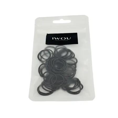 IWOU PROFESSIONAL Резинки для волос тонкие черные текстильные d-2см в пакете 50шт - 2