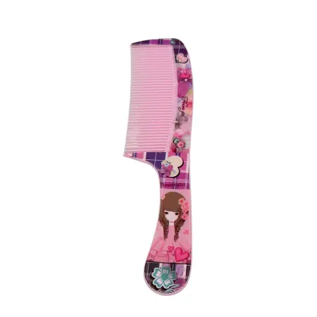 IWOU PROFESSIONAL Расческа с ручкой розовая Flower girl 21см - 1