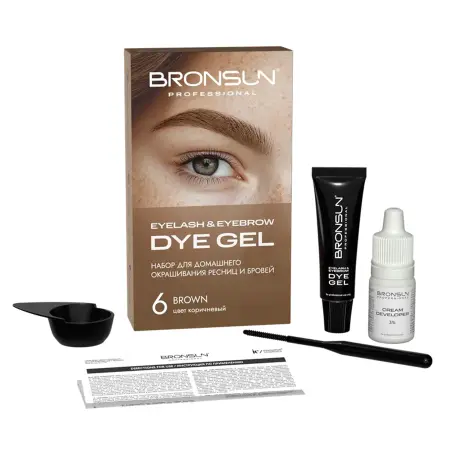 BRONSUN Набор для домашнего окрашивания, коричневый #6 / Eyelash And Eyebrow Dye Gel 35 гр - 3
