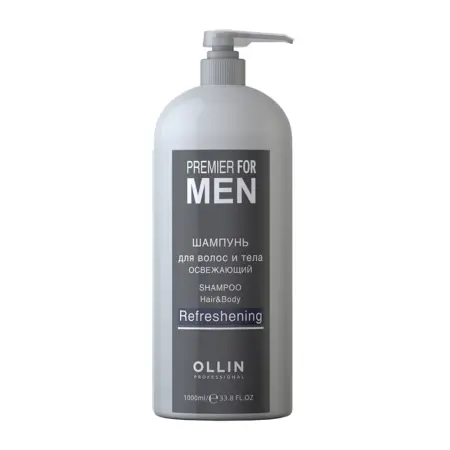OLLIN PROFESSIONAL Шампунь освежающий для волос и тела, для мужчин / Shampoo Hair & Body Refreshening PREMIER FOR MEN 1000 мл - 1