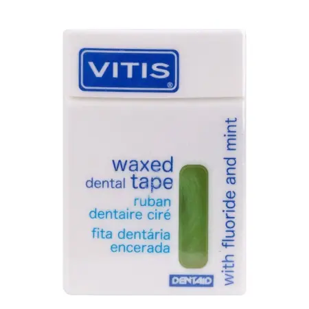 DENTAID Нить межзубная в твердой упаковке Vitis Waxed Dental Tape with Fluoride and Mint 50 м - 2
