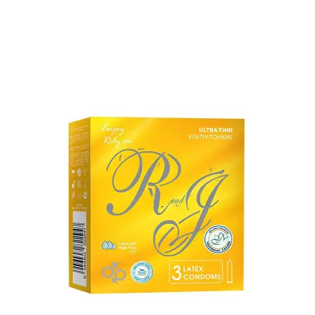 R and J Презервативы натуральные чувства, натуральный латекс / ULTRA THIN R and J 3 шт - 1