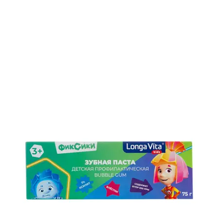 LONGA VITA Паста зубная детская профилактическая от 3-х лет Фиксики / Longa Vita Biotech Bubble Gum 75 гр - 3