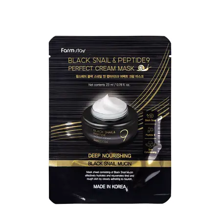 FARMSTAY Маска тканевая для лица с пептидами и муцином улитки / Black Snail & Peptide9 Perfect Cream Mask 10*23 мл - 4