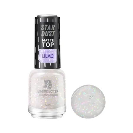 BRIGITTE BOTTIER Покрытие топовое для ногтей / STAR DUST MATTE TOP lilak 12 мл - 1