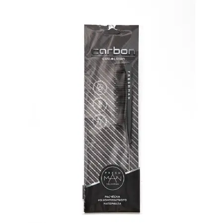 FRESHMAN Расческа мелкозубая разноуровневая для волос с металлической спицей / Collection Carbon - 3