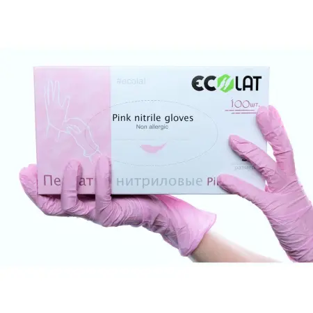 ECOLAT Перчатки нитриловые, розовые, размер S / Pink EcoLat 100 шт - 2