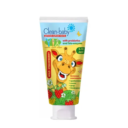 CLEAN-BABY Паста зубная детская со фтором от 3 до 12 лет со вкусом лесной земляники / Clean-baby Wild Strawberry 50 мл - 1