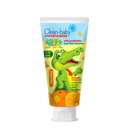 CLEAN-BABY Паста зубная детская со фтором от 3 до 12 лет со вкусом апельсина / Clean-baby Orange 50 мл - 1