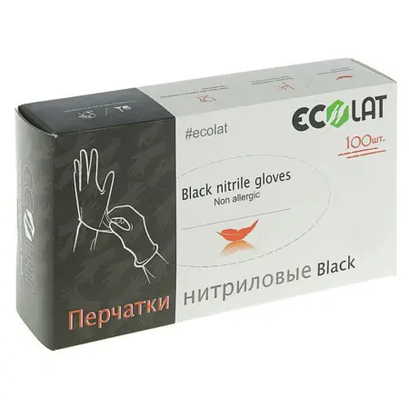 ECOLAT Перчатки нитриловые, черные, размер XS / Black EcoLat 100 шт - 1