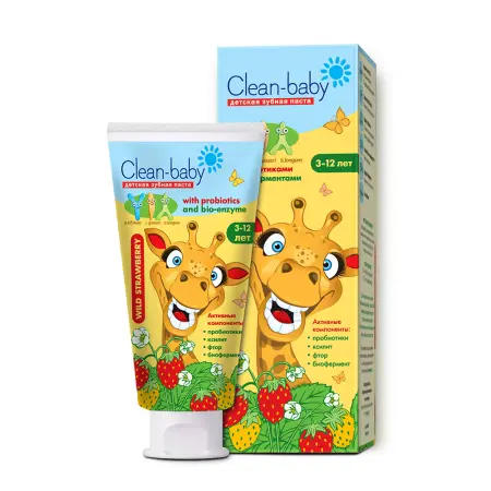CLEAN-BABY Паста зубная детская со фтором от 3 до 12 лет со вкусом лесной земляники / Clean-baby Wild Strawberry 50 мл - 2