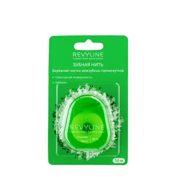Нить зубная невощеная, нейлон, 50 м, зеленая / Revyline