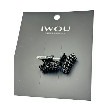 IWOU PROFESSIONAL Набор крабов для волос мини Стразы в черном 2шт - 2