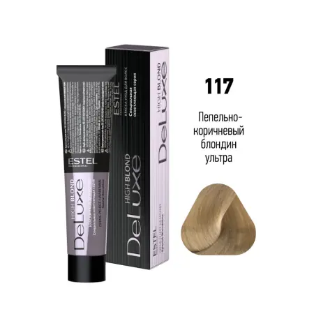 ESTEL PROFESSIONAL 117 краска для волос, пепельно-коричневый блондин ультра / DE LUXE HIGH BLOND 60 мл - 2