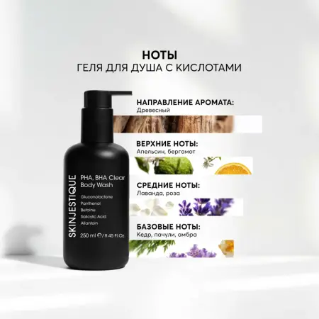 SKINJESTIQUE Гель с кислотами для душа / PHA, BHA Clear Body Wash 250 мл - 2