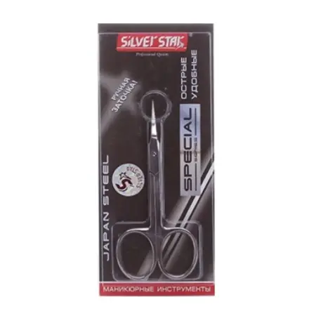 SILVER STAR Ножницы для кутикулы, матовые, зауженные лезвия, плечики - 3