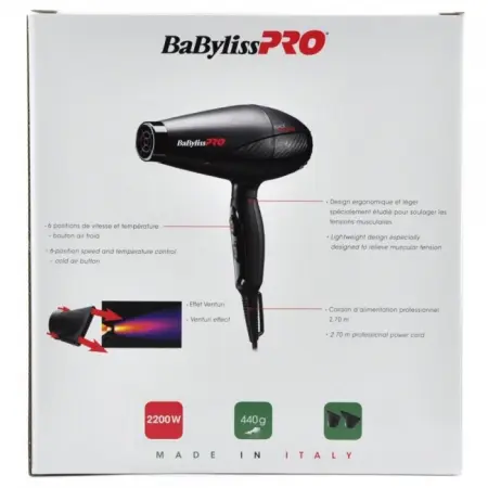 BABYLISS PRO Фен BaByliss Pro BLACK STAR, 2 насадки, 2000Вт - 4
