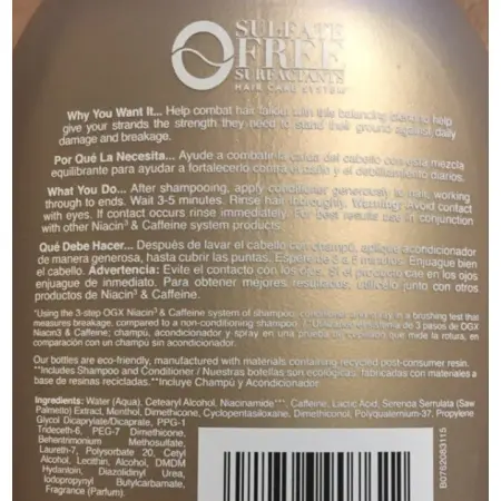 OGX Кондиционер против выпадения волос с ниацином и кофеином / Fight Fallout + Niacin & Caffeine Conditioner 385 мл - 2