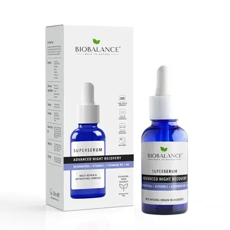 BIOBALANCE Сыворотка для лица с церамидами + ресвератролом / SUPER SERUM OVERNIGHT RECOVERY 30 мл - 2